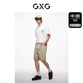 GXG男装 双色环形印花复古休闲圆领短袖T恤男士上衣 24年夏 白色 180/XL
