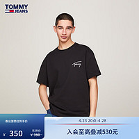 TOMMY JEANS【平纹针织】24春夏男纯棉签字刺绣净色短袖T恤17994 黑色BDS L （：150-165斤）