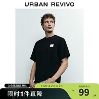 URBAN REVIVO 贴布章棉质薄短袖T恤 正黑