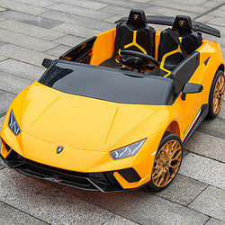 酷太陽 蘭博基尼兒童電動車雙座遙控四輪玩具汽車可坐人寶寶網紅跑車黃色