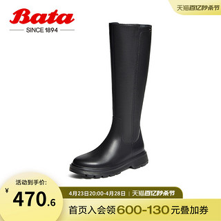 Bata 拔佳 及膝时装靴女2023冬商场新款牛皮粗跟骑士显瘦长筒靴WAG18DG3