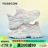 YEARCON 意尔康 休闲鞋女鞋百搭运动鞋老爹鞋女厚底网面鞋 29164W 白/粉 39