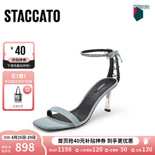 STACCATO 思加图 2024夏季Diva一字带高跟鞋方头细跟凉鞋女鞋子EBB44BL4 牛仔兰 40