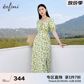 eifini 伊芙丽 趣味水果收腰泡泡袖连衣裙2023夏季新款长款A字裙摆连衣裙 薄荷绿 160/M