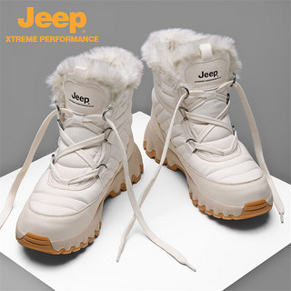 Jeep 吉普 东北雪地靴男女鞋冬季加绒保暖哈尔滨高帮棉鞋防水防滑户外滑雪鞋 2908白色加绒 36