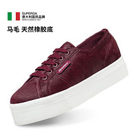 SUPERGA 春季意式马毛经典厚底增高松糕鞋系带低帮鞋毛皮舒适休闲鞋女