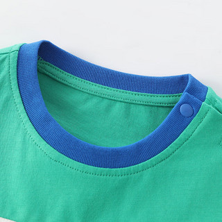 拉比树童装男童纯棉拼接套头T恤2024年夏季宝宝运动宽松撞色短袖衣 绿白 110cm