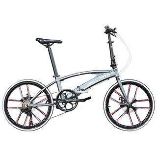 HITO品牌22寸铝合金折叠自行车 超轻 便携碟刹 变速男女成人公路单车 钛色一体轮