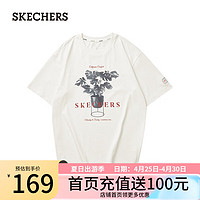 斯凯奇（Skechers）刘宇同款雅钻系列中性针织短袖T恤衫L124U127 奶油米白/00NA S