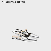 CHARLES&KEITH24夏法式尖头平底玛丽珍包头凉鞋CK1-70920144 Silver银色 37