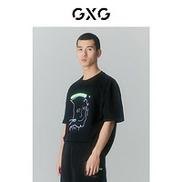 GXG奥莱 多色多款简约休闲宽松圆领短袖T恤男士合集 2024年夏季 黑色潮流图案T恤GD1440615D 180/XL