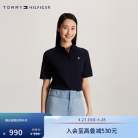 TOMMY HILFIGER【简约净色】24春夏女纯棉双面针织刺绣五粒扣短袖POLO41886 藏青色DW5 XS