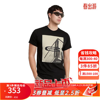 G-STAR RAW2024夏季男士高端t恤短袖Nifous圆领印花打底衫D24683 黑色 M