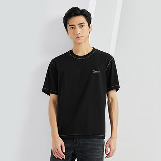 利郎纯棉短袖T恤男明线设计微阔版圆领夏季男士T恤 黑色（23XTX3271Y） 170/88A
