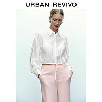 URBAN REVIVO UR2024夏季女装时尚小众设计感抽绳短款开襟衬衫UWG240087 本白 XS