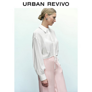 UR2024夏季女装时尚小众设计感抽绳短款开襟衬衫UWG240087 本白 XS