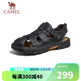 骆驼（CAMEL）牛皮革包头户外休闲男士凉鞋 G14M344603 黑色 40 黑色（包头）