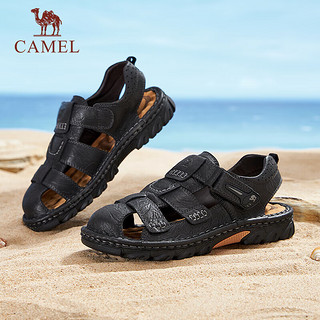 骆驼（CAMEL）牛皮革包头户外休闲男士凉鞋 G14M344603 黑色 40 黑色（包头）