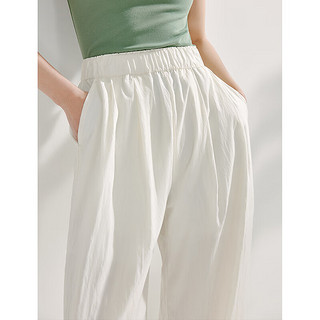 茵曼（INMAN）轻薄透气凉凉裤2024夏季女装松紧腰宽松显瘦百搭长裤字 米白色 XL