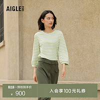 AIGLE 艾高 秋女士纯棉亲肤条纹圆领户外休闲七分袖T恤 青提色 AQ322 40(170/92A)