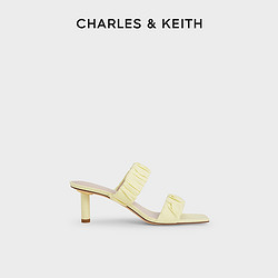 CHARLES & KEITH CHARLES&KEITH女鞋CK1-60361409時尚褶皺一字方頭高跟涼拖鞋女