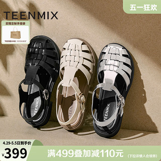 TEENMIX 天美意 复古包头罗马凉鞋猪笼鞋女平底休闲凉鞋2024夏新款COY32BH4