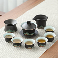 苏氏陶瓷 SUSHI CERAMICS）茶具套装手绘彩画彩陶瓷三才盖碗千里江山功夫茶具节日送礼盒装