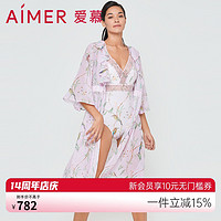 Aimer 爱慕 女士精致性感V领荷叶边喇叭袖收腰宽松长外披外套AM607472