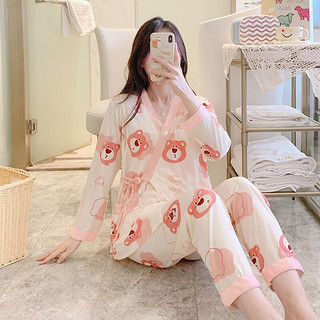 婧麒月子服产后喂奶夏季薄款可哺乳睡衣女和服侧开式产妇哺乳期 红熊粉-Jyz117140 XXL