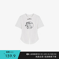 百家好（Basic House）新中式短袖T恤春季国风刺绣圆领开叉上衣-B0624H5Q332 白色 M95-105斤