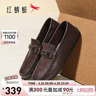 红蜻蜓2024春季商务一脚蹬休闲皮鞋豆豆鞋 WHA14111棕色38