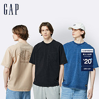 Gap 盖璞 男女装2024春季logo复古做旧圆领短袖T恤套头上衣877013