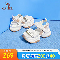 骆驼（CAMEL）2024夏季一字带厚底户外沙滩鞋女外穿休闲运动凉鞋女 L24M007612米白/杏 34