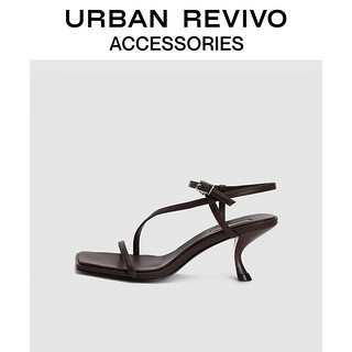 URBAN REVIVO2024夏季女士高级感条带细跟凉鞋UAWS40092 深咖棕 35
