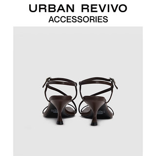 URBAN REVIVO2024夏季女士高级感条带细跟凉鞋UAWS40092 深咖棕 35