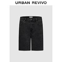 URBAN REVIVO 夏季女装复古休闲百搭洗水毛边牛仔短裤 UWL840120 正黑 25