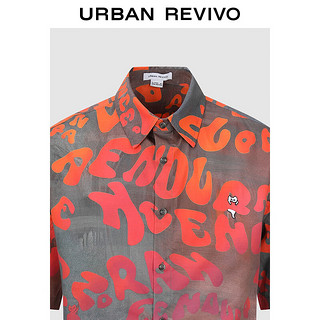 URBAN REVIVO 男士潮趣满印超宽松短袖开襟衬衫 UMV240035 橙色花灰 S