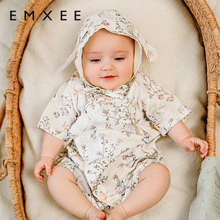嫚熙（EMXEE）婴儿薄款夏季装纱罗短袖连体衣和尚服新生儿宝宝衣服 梨园【牛油果天竹纱罗】 80cm