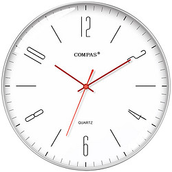 Compas 康巴絲 掛鐘客廳 簡約客廳石英鐘表掛墻臥室時鐘掛表 C3219C銀邊紅針