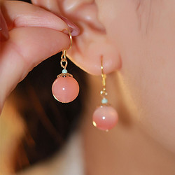GLTEN 桃花諾S925緋紅古風耳飾耳環粉色氣質網紅復古耳鉤耳飾女