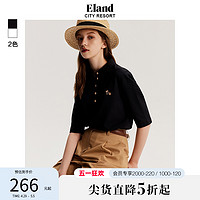 E·LAND 衣恋 Eland衣恋短袖t恤女新款夏季修身撞色刺绣polo领短袖上衣女