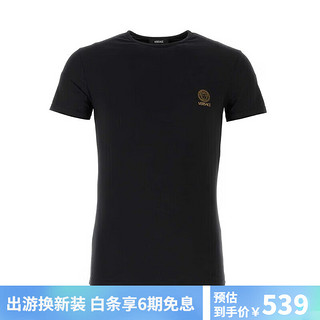 VERSACE 范思哲 大牌时尚男士美杜莎金色印花短袖T恤 AUU010051A10011 黑色 M