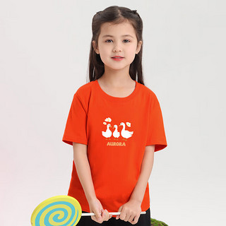 真维斯儿童圆领短袖T恤2024夏季男女童同款趣味鸭子图案DZ 橙色2220 120cm