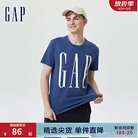 Gap 盖璞 男装休闲舒适圆领T恤夏季499950 时尚LOGO短袖上衣男 蓝色 180/96A(M)