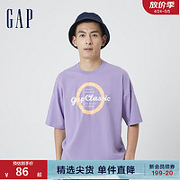 Gap 盖璞 男女装夏季LOGO纯棉落肩短袖廓形亲肤T恤858370情侣装上衣 紫色 180/96A(M)