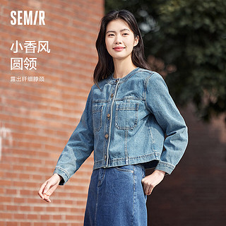 森马（Semir）森马牛仔外套女短款小个子显高2024春季复古圆领夹克休闲百搭 经典原色-牛仔中蓝88201 常规 170/92A/XL