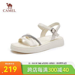 骆驼（CAMEL）2024夏外穿露趾一字带凉鞋纯色简约百搭休闲时装凉鞋 L24M040628米白 34