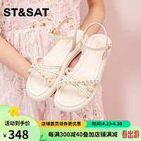 ST&SAT; 星期六 女鞋小香风舒适凉鞋条带平底沙滩鞋 米白色 35