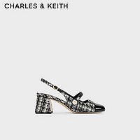 CHARLES&KEITH24春法式拼色方头粗跟玛丽珍鞋CK1-60361507 BLACK TEXTURED黑色纹理 40