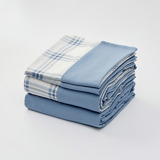 MUJI 柔软洗棉 被套套装 床上用品三/四件套 全棉纯棉 宿舍 儿童 蓝色小格纹 床垫罩式 单人用：适用1.2米床/三件套